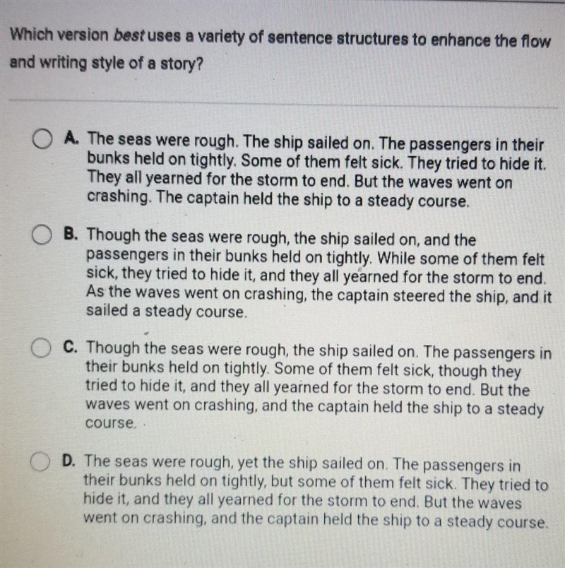 Which version best uses a variety of sentence structures to enhance the flow and writing-example-1