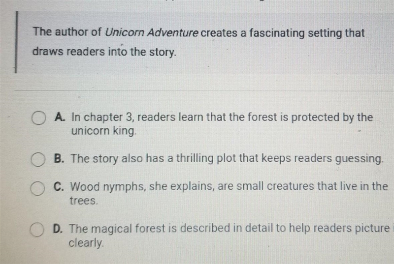 Which topic sentence best supports the following thesis statement? The author of Unicorn-example-1