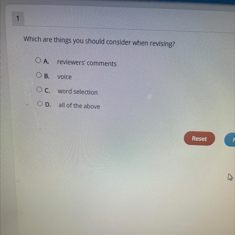 Which are things you should consider when revising? a.reviewers’ comments b.voice-example-1