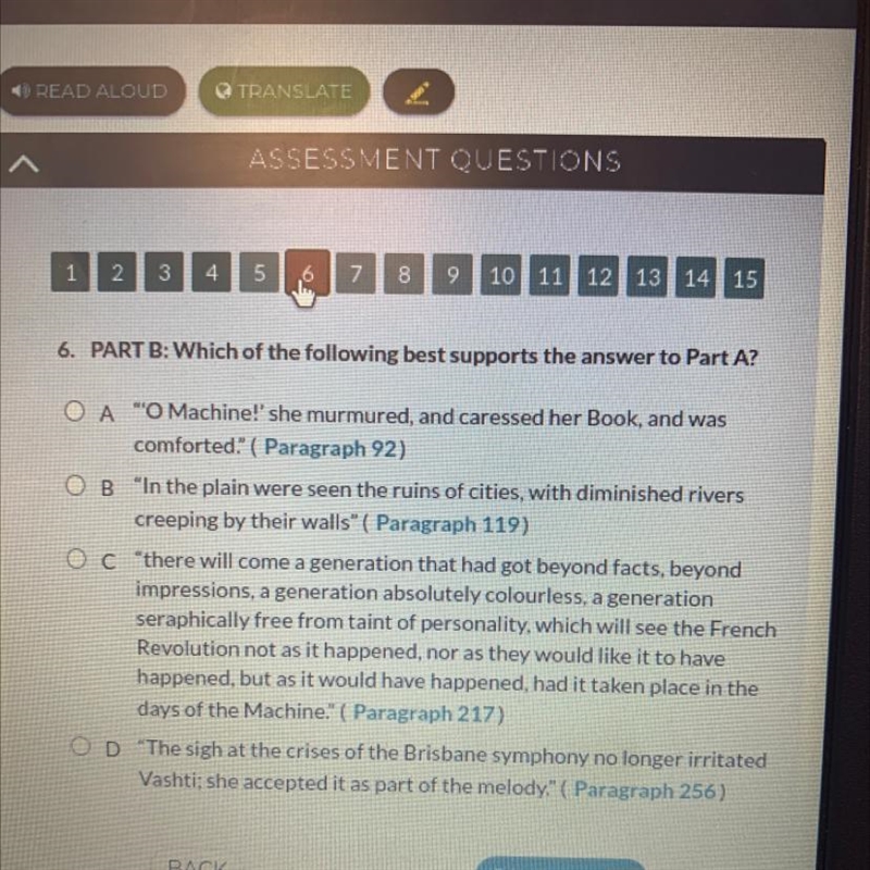 PART B: Which of the following best supports the answer to Part A?-example-1