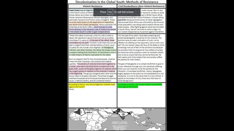 Please help me! (left highlight side) According to Fanon, why should Algerians violently-example-1