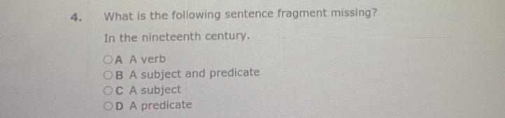 Which of the following sentence fragments is missing-example-1