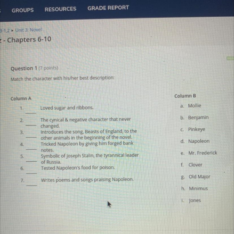 Match the character with his/her best description: Column A Column B 1. Loved sugar-example-1