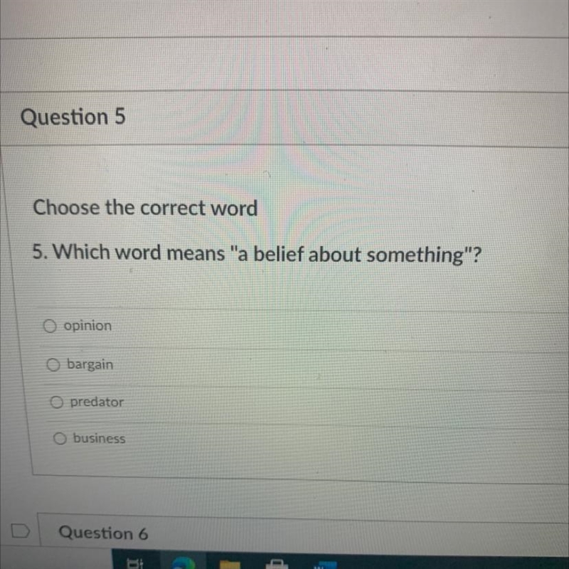 . Which word means "a belief about something"?-example-1