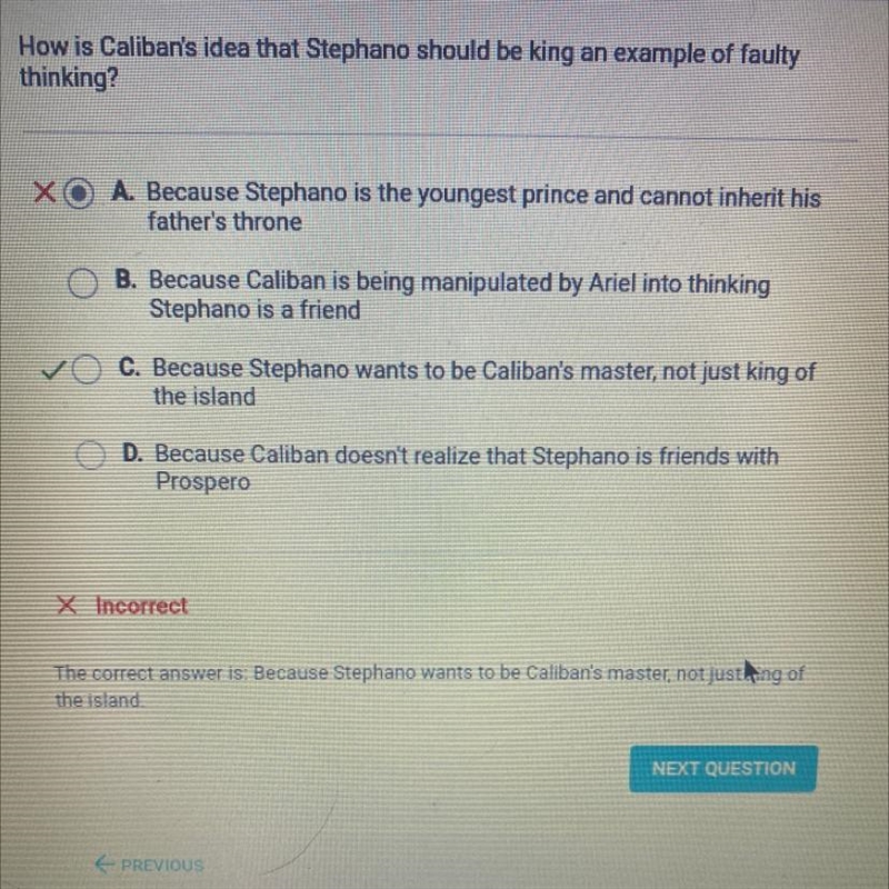 How is Caliban's idea thinking? that Stephano should be king an example of faulty-example-1