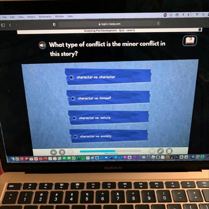 What type of conflict is the minor conflict in this story? character vs. character-example-1