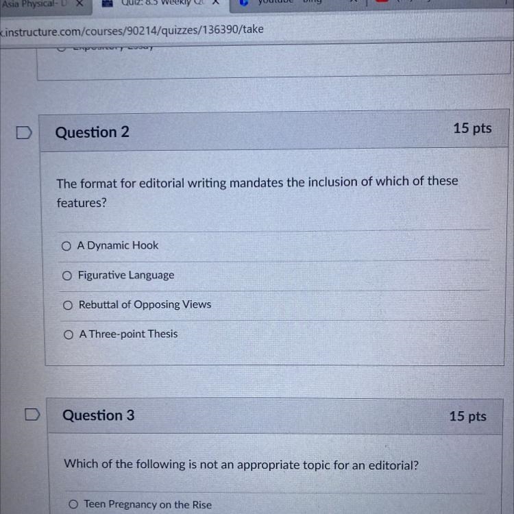 The format for editorial writing mandates the inclusion of which of these features-example-1