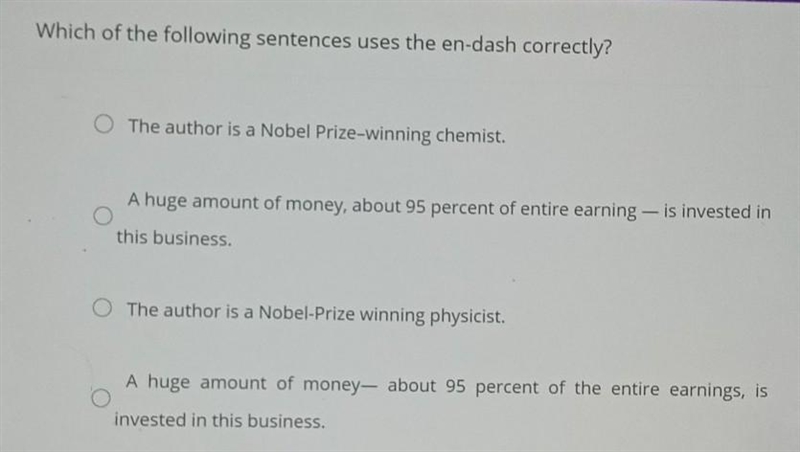 Which of the following sentences uses the en-dash correctly? ​-example-1