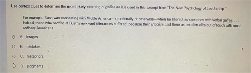 Use context clues to determine the most likely meaning of gaffes as it is used in-example-1