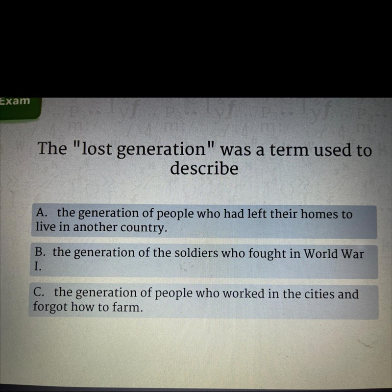 The “lost generation” was a term used to describe?-example-1