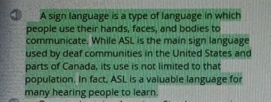 Select the highlighted sentence that Best explains what American Sign Language is-example-1