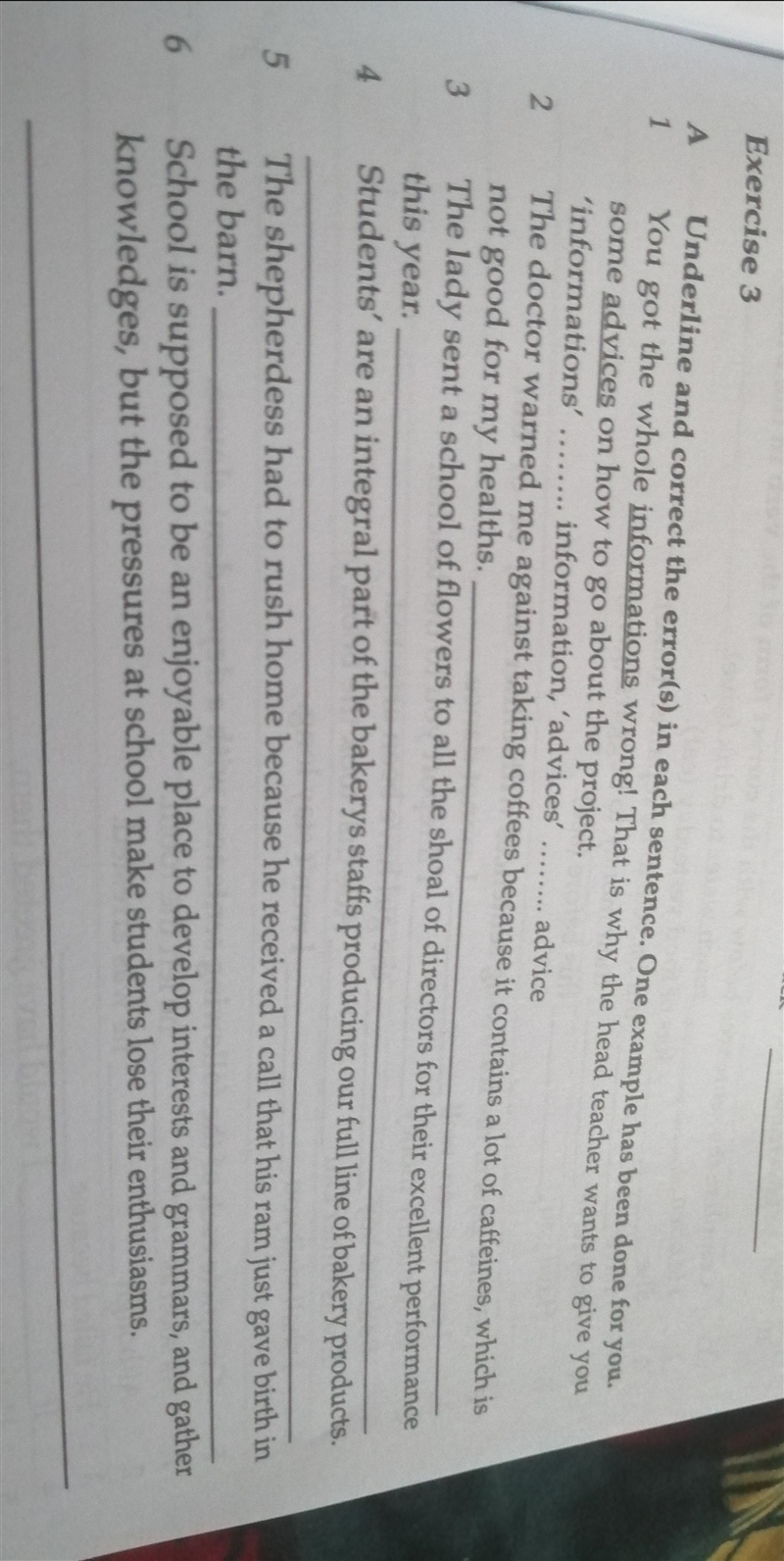 Underline and correct the errors in each sentence. One example has been done for you-example-1