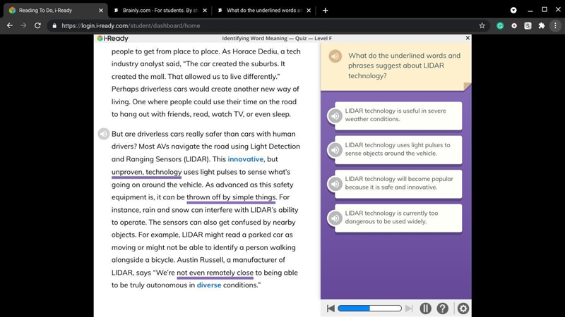 What do the underlined words and phrases suggest about LIDAR technology?-example-1