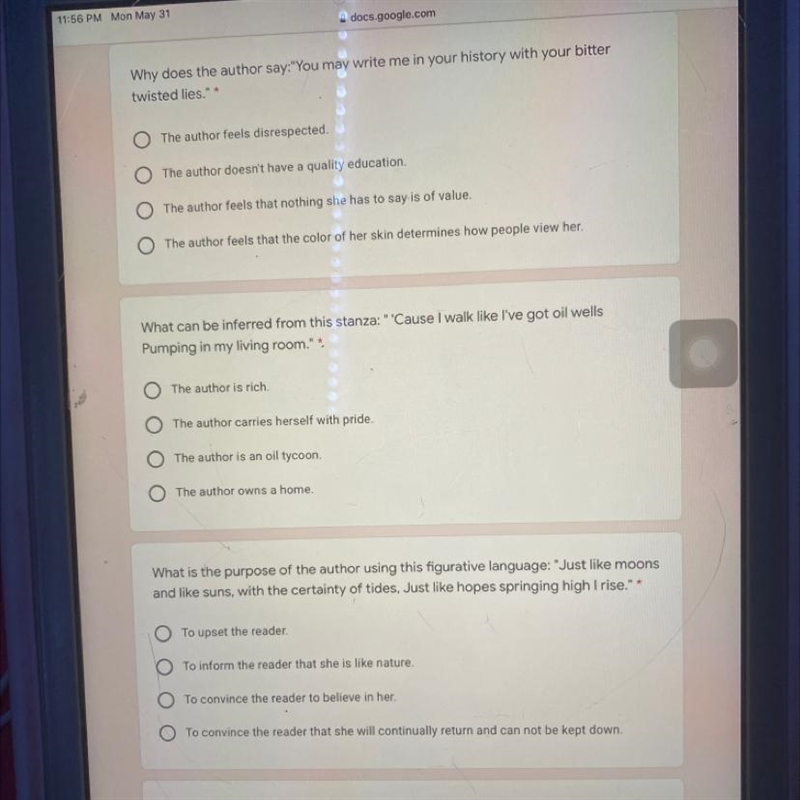 Please help me answer these questions ( Maya Angelou’s Still I Rise )-example-1