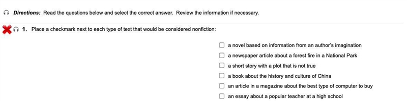 Place a checkmark next to each type of text that would be considered nonfiction:-example-1