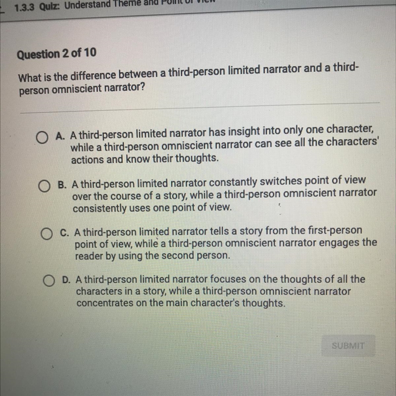 What is the difference between a third-person limited narrator and a third- person-example-1