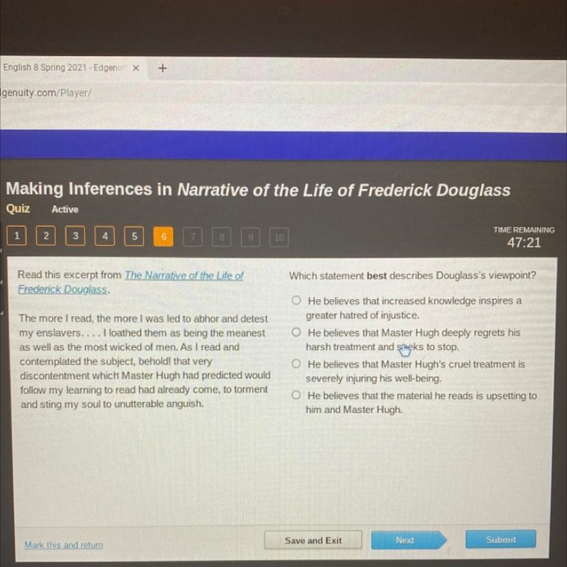 Which statement best describes Douglass's viewpoint?-example-1