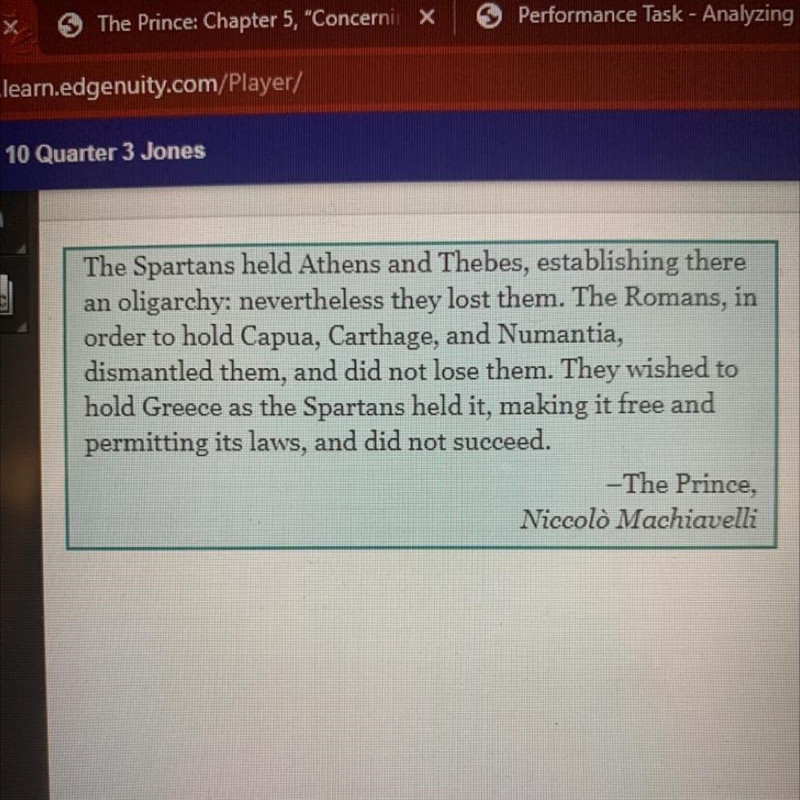 Which text structure does Machiavelli use in this passage? Which idea from the text-example-1