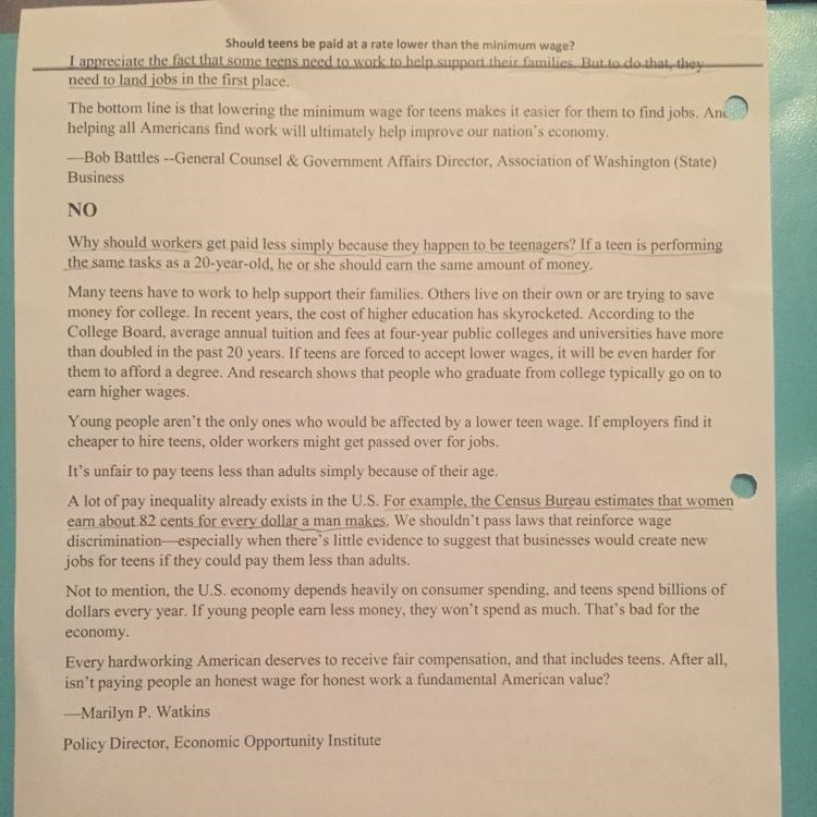 Should teens be paid at a rate lower than the minimum wage? I appreciate the fact-example-1