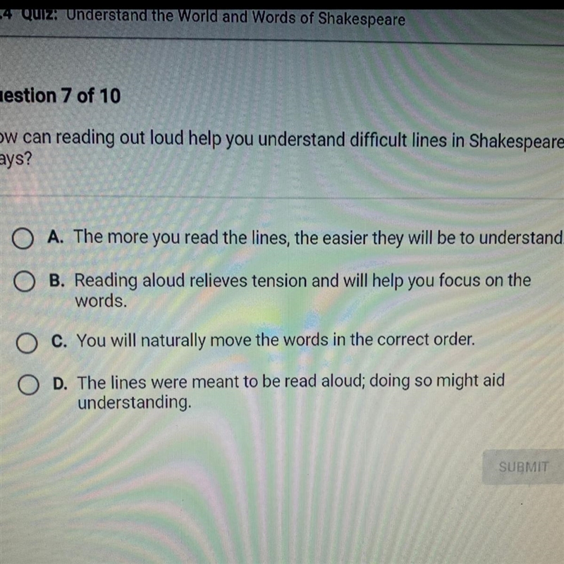 How can reading out loud help you understand difficult lines in Shakespeare's plays-example-1