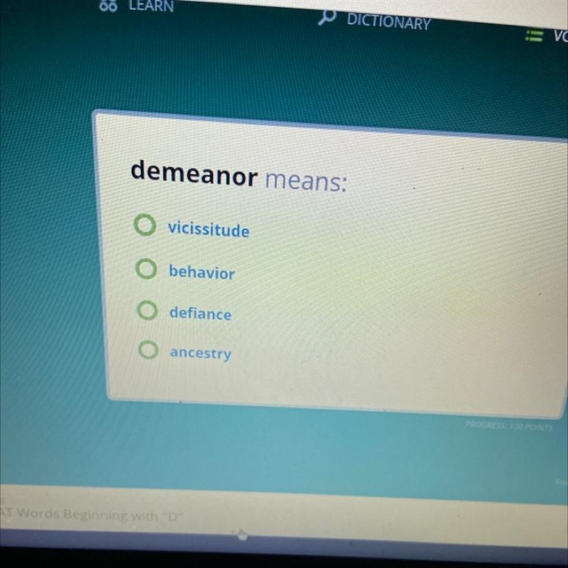 Demeanor means: Which one of these is it, what does it mean?-example-1