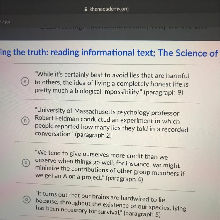 Which sentence from "Why Do We Lie?" best contradicts this statement? Choose-example-1