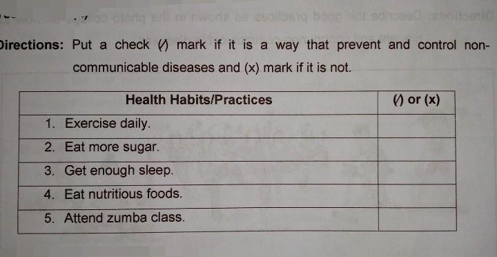 put a (✓) mark if it is a way to prevent and control non-communicable disease and-example-1