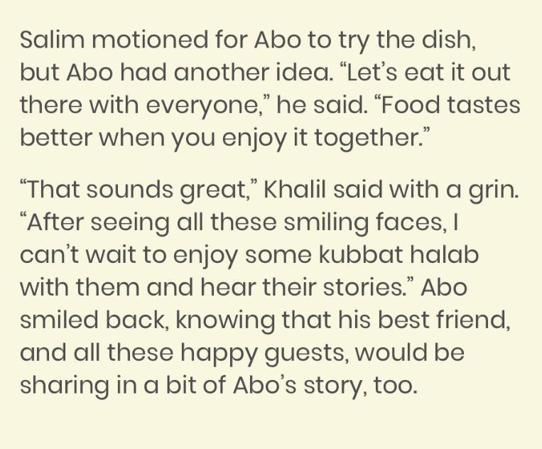 How is Abo MOST influenced by preparing meals in the Islamic Center? A: It inspires-example-5