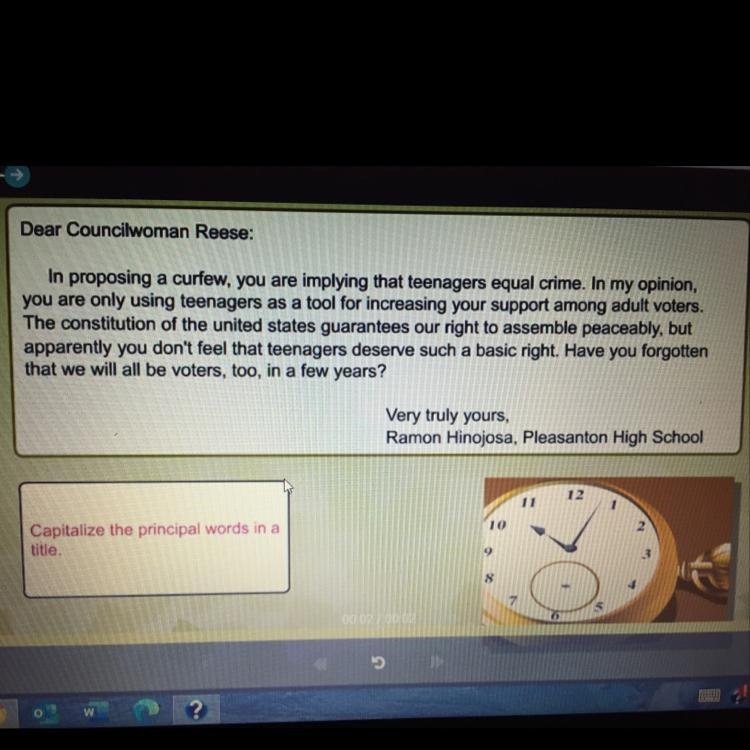 DEAR COUNCILWOMAN REESE: In proposing a curfew, you are implying that teenagers equal-example-1