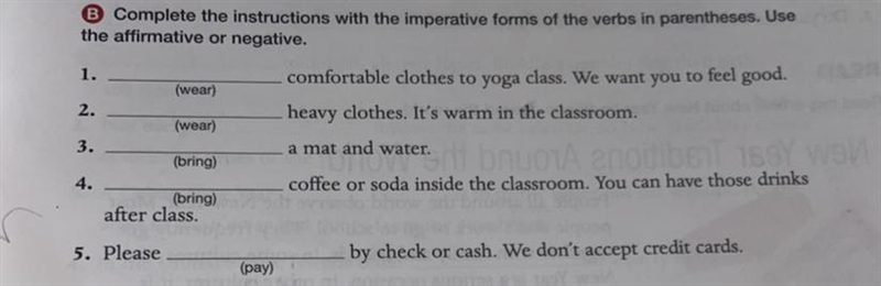 Complete the instructions with the imperative forms of the verbs in parentheses. Use-example-1