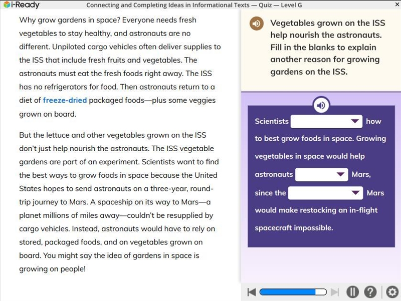 vegetables grown on the ISS help nourish the astronauts fill in the blanks to explain-example-1