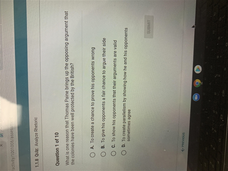 What is one reason that Thomas Paine brings up the opposing arguments that the colonies-example-1