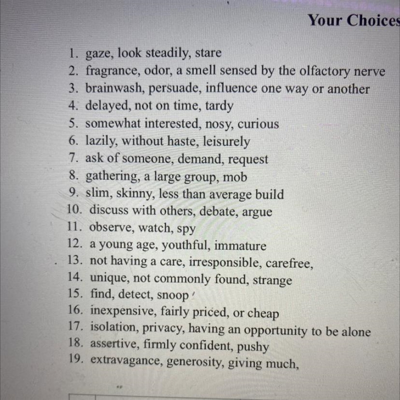 Choose 3 words from the table above. Write a senteance in which the word appears, the-example-1