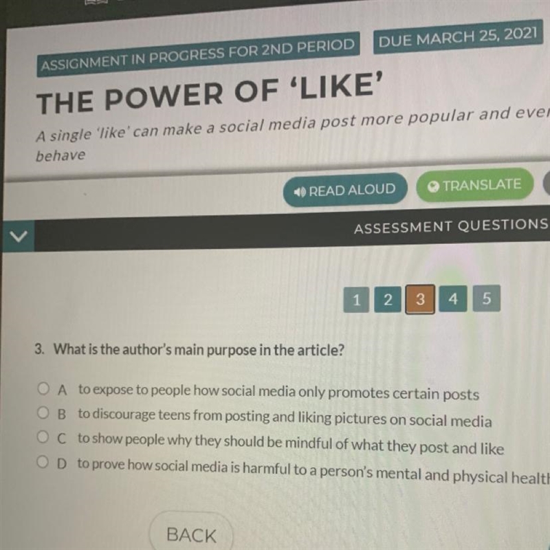 3. What is the author's main purpose in the article? the power of 'like' the power-example-1