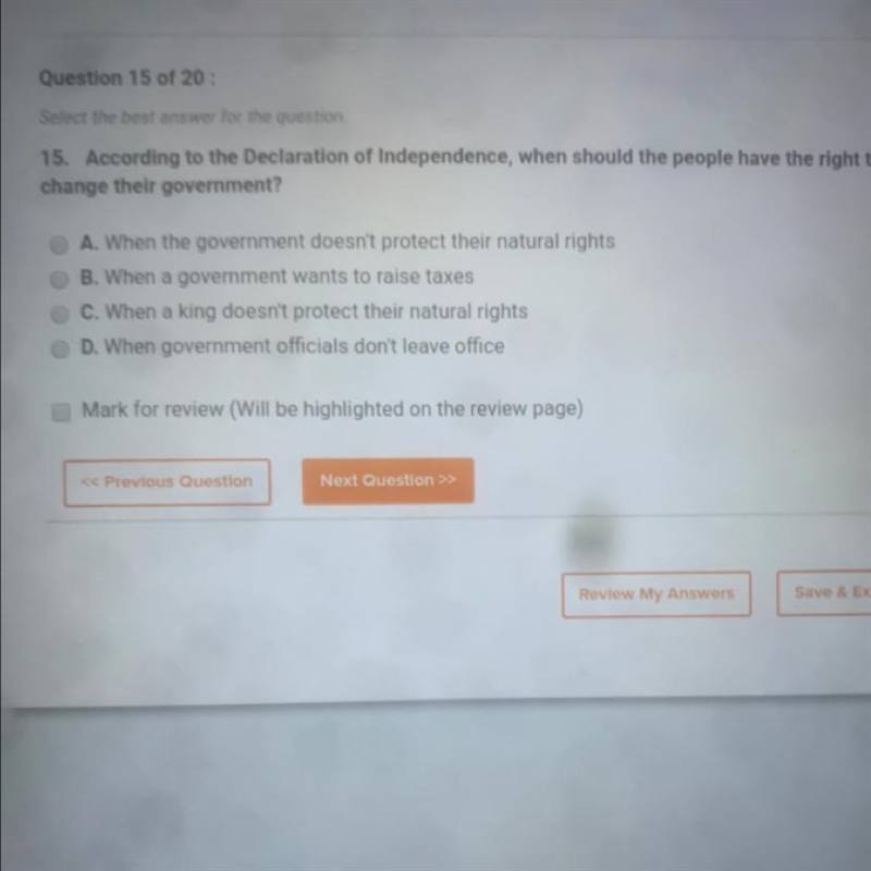 15. According to the Declaration of Independence, when should the people have the-example-1