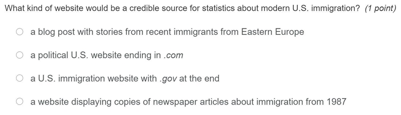 What kind of website would be a credible source for statistics about modern U.S. immigration-example-1