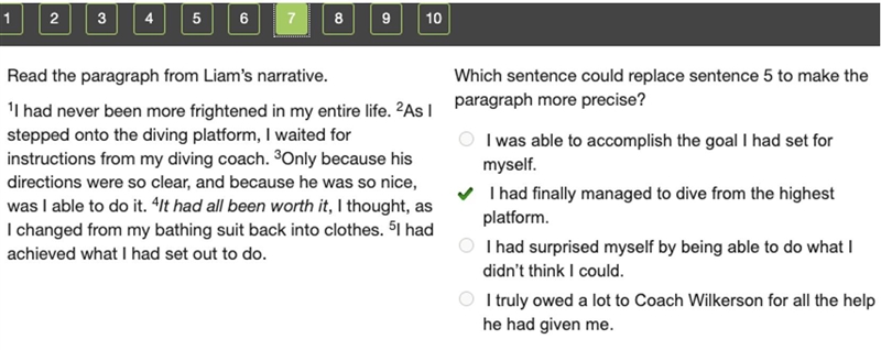 Which sentence could replace sentence 5 to make the paragraph more precise? Read the-example-1