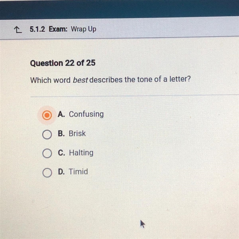 Which work best describes the tone of a letter? Please help I’ve already missed 4 and-example-1