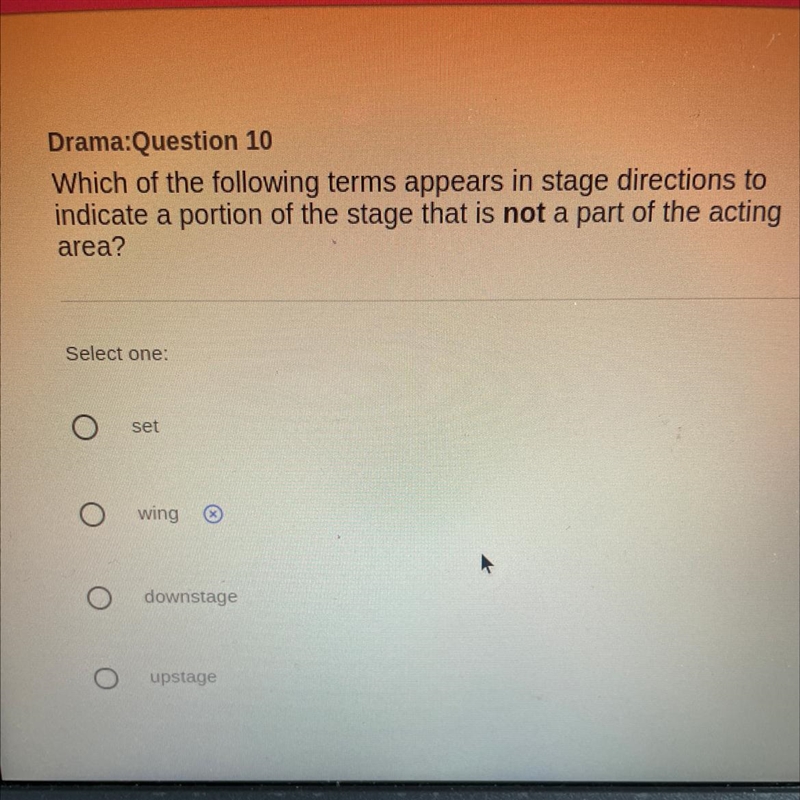 Which of the following terms appears in stage directions to indicate a portion of-example-1