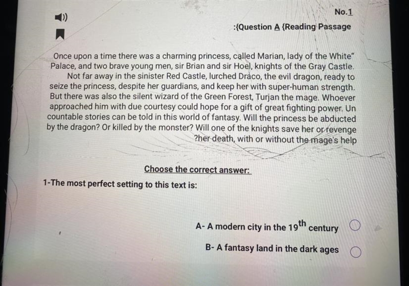 No.1 :{Question A {Reading Passage Once upon a time there was a charming princess-example-1