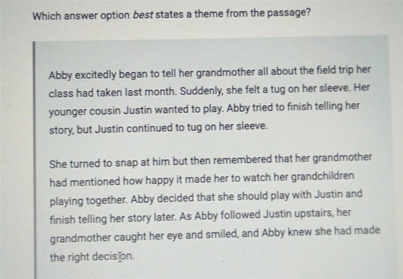 A. The needs of children should take priority over the needs of adults. O B. Justin-example-1