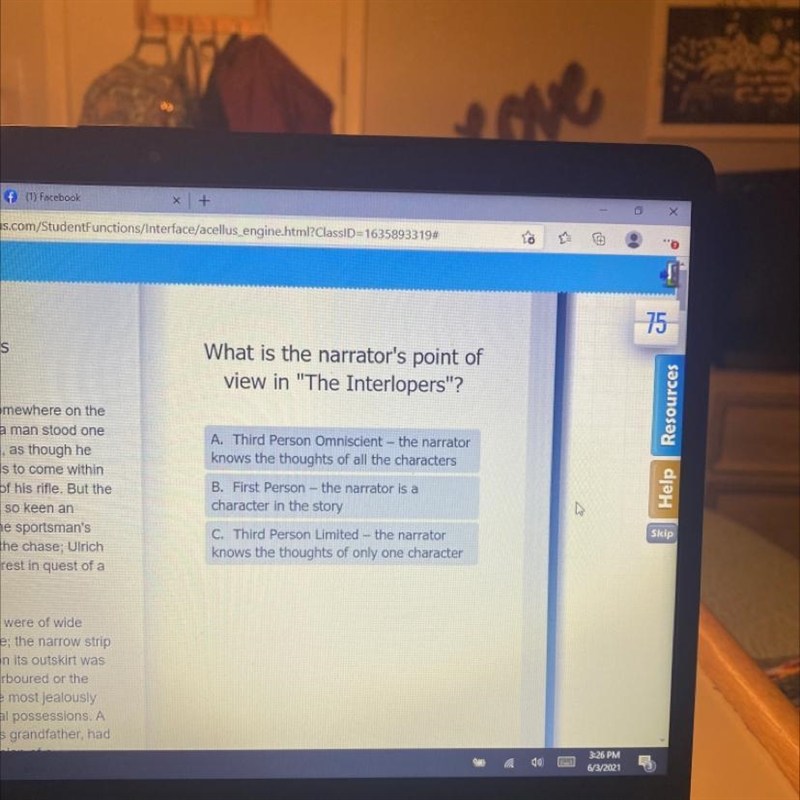 What is the narrator's point of view in "The Interlopers"? A. Third Person-example-1