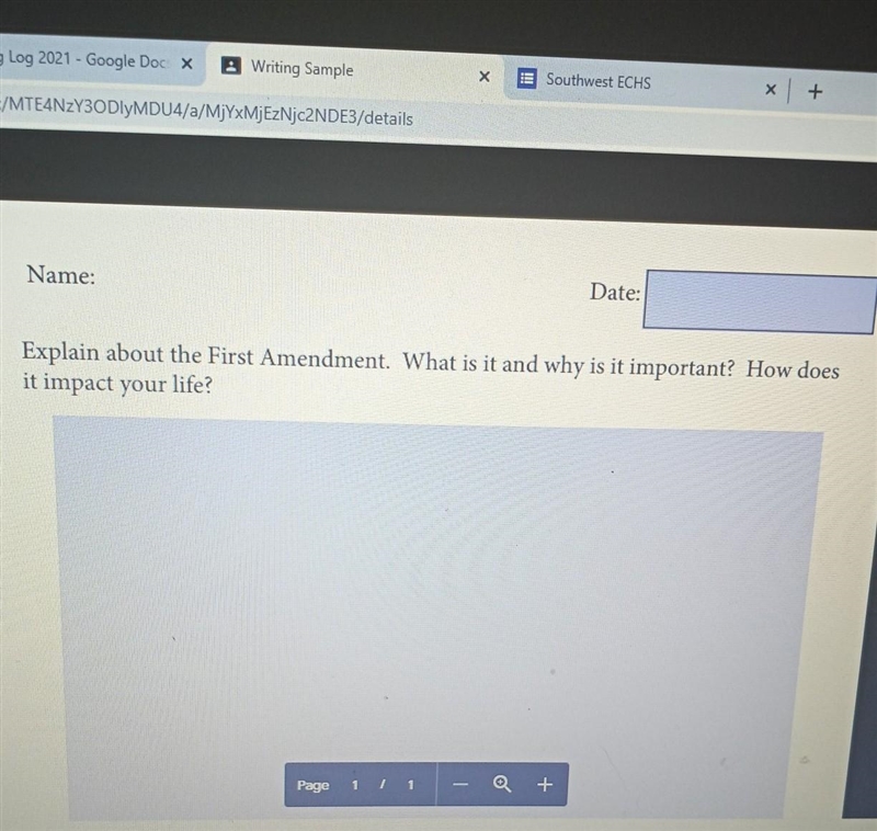 Name: Date: Explain about the First Amendment. What is it and why is it important-example-1