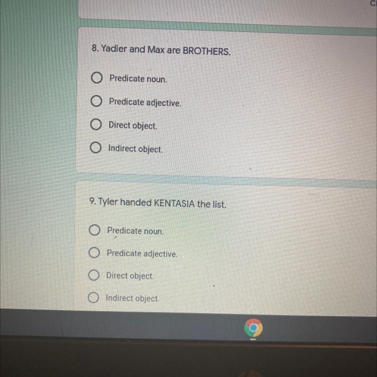 8. Yadier and Max are BROTHERS. Predicate noun. Predicate adjective. Direct object-example-1