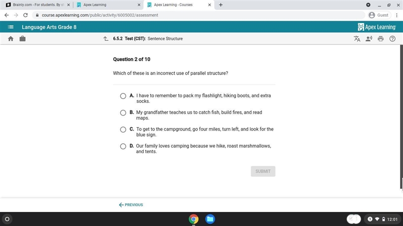 Which of these is an incorrect use of parallel structure?-example-1