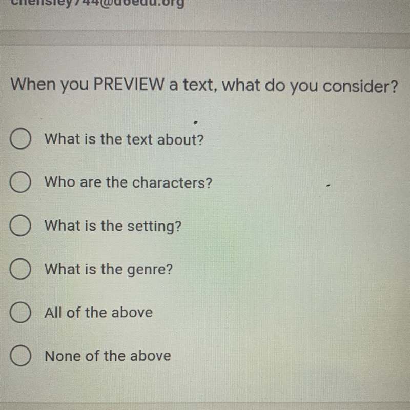 When you PREVIEW a text, what do you consider? What is the text about? Who are the-example-1