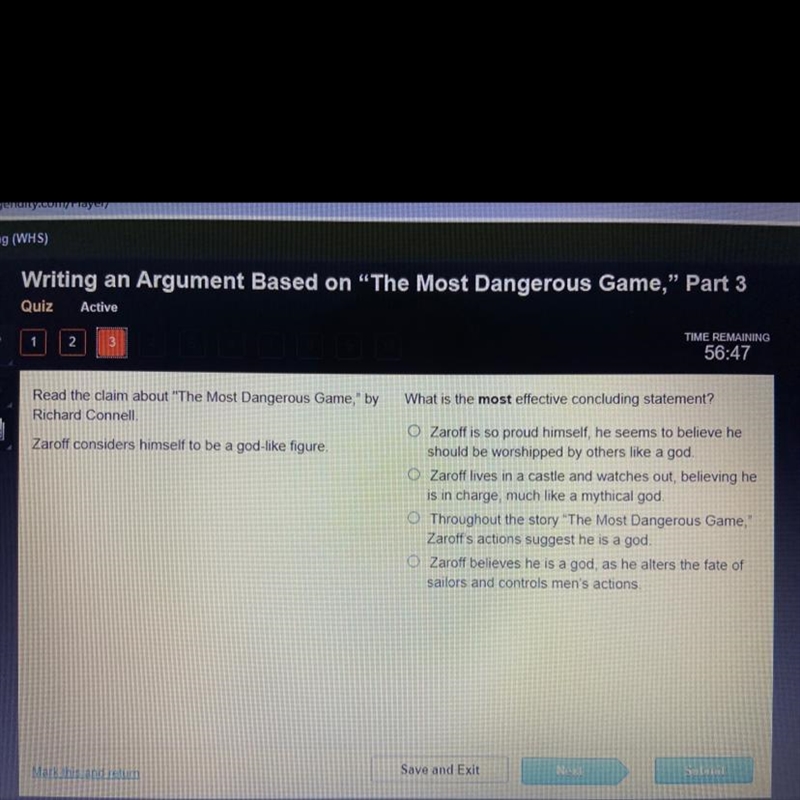 PLS HELP BEING TIMED!!!! Read the claim about "The Most Dangerous Game,&quot-example-1