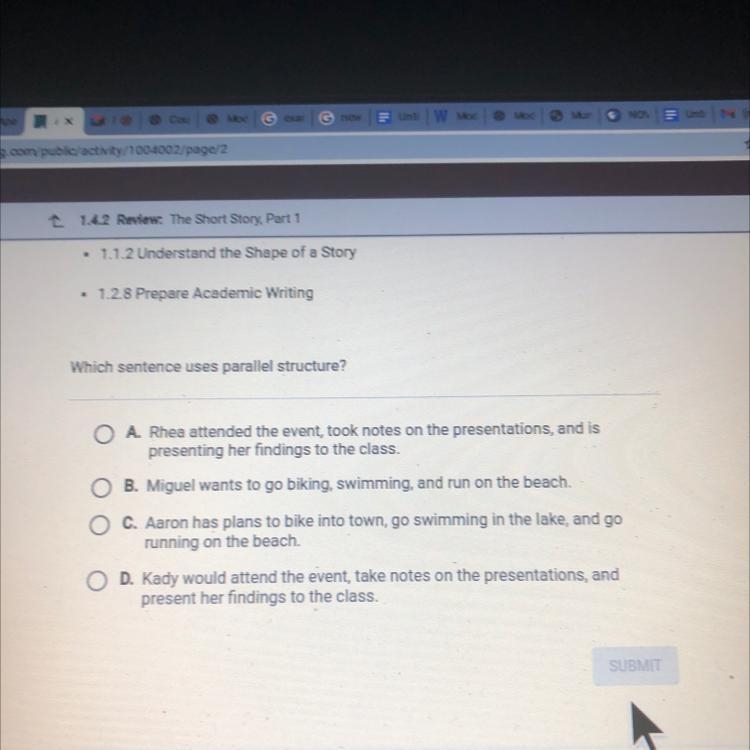 Which sentence uses parallel structure-example-1