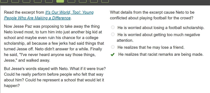 What details from the excerpt cause Neto to be conflicted about playing football for-example-1