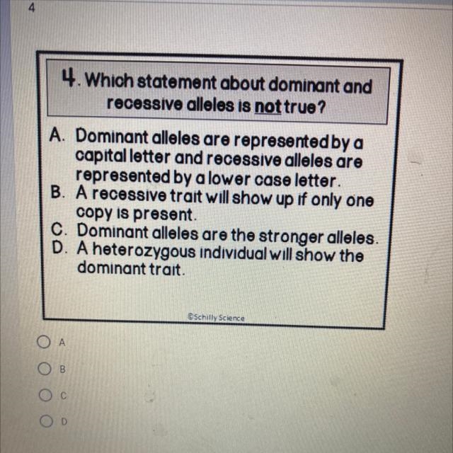 Which statement about dominant and recessive alleles is not true? A. Dominant alleles-example-1